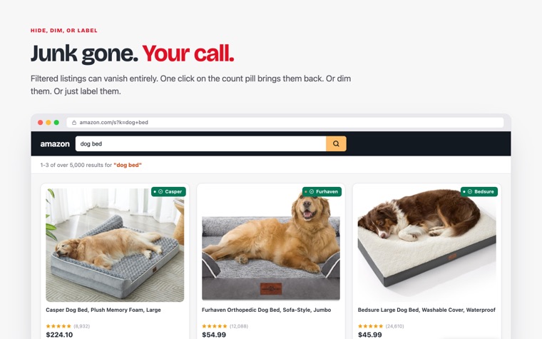 The same search results after filtering, showing only established brands, each with a green check tag